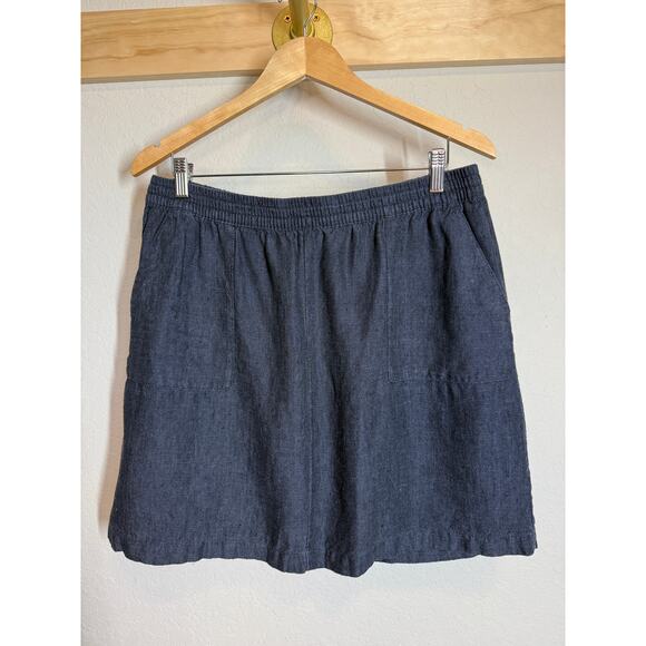 Women's Garnet Hill Navy Linen A-Line Mini Skirt With Pockets 100% Linen Size 14 - Picture 1 of 9